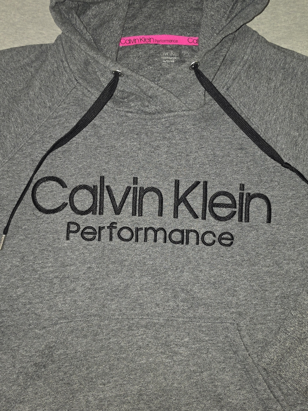 Calvin Klein Charcoal Gray Performance Hoodie with Black Drawstrings - Picture 3 of 5